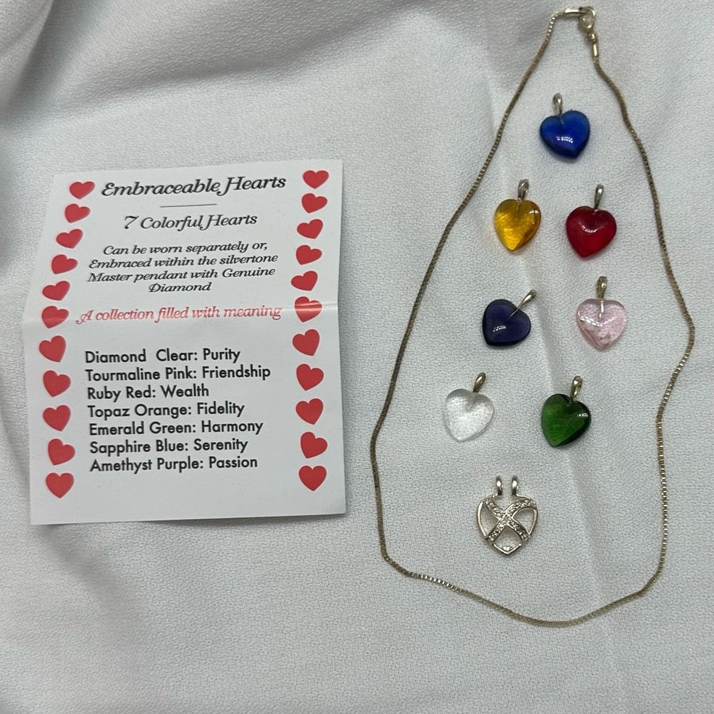 Interchangeable Hearts Multi-Color Heart Pendant Set - 7 Colorful Hearts, 17”